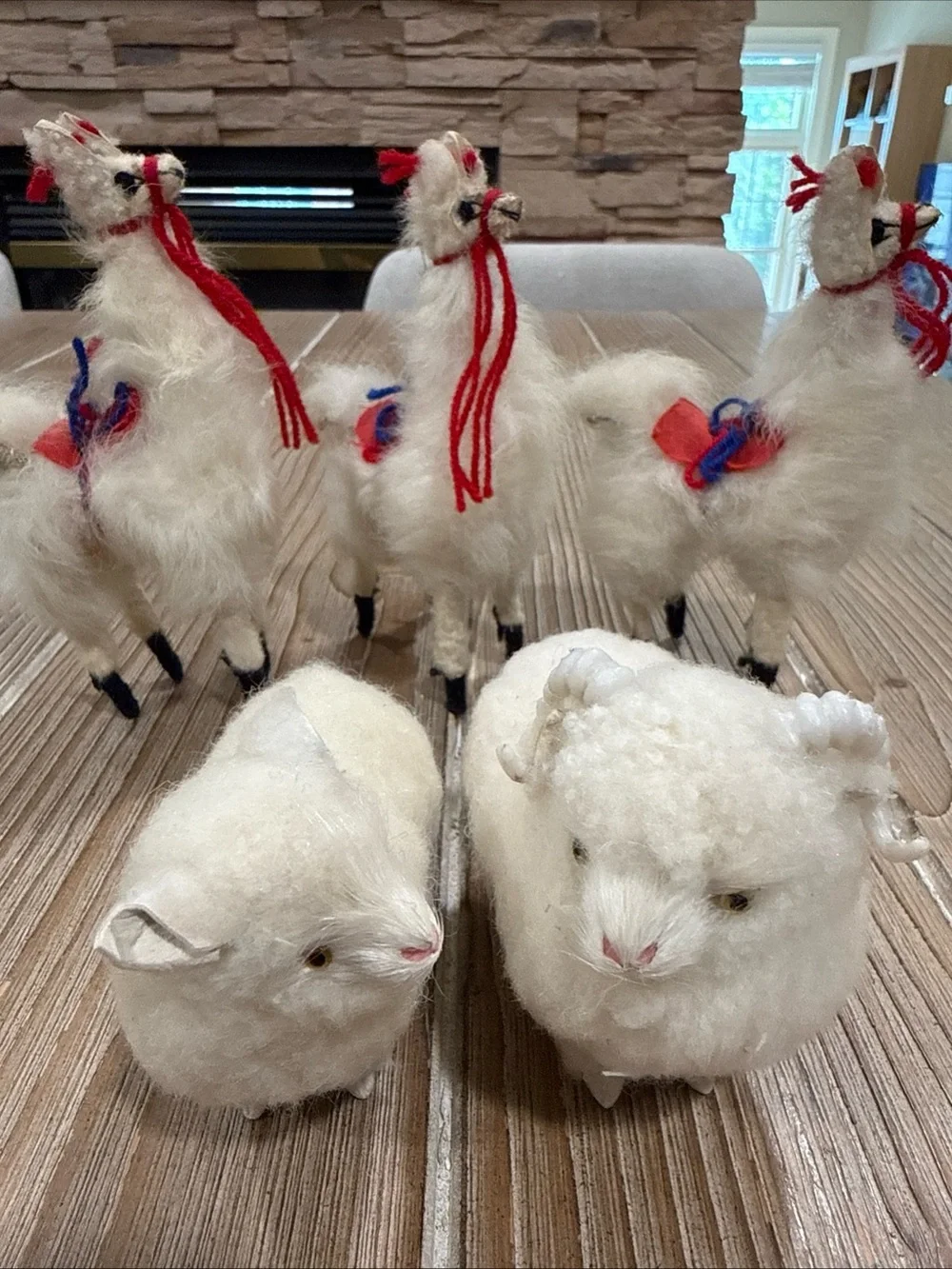 Vintage Handcrafted Real Alpaca Fur Llama and Sheep Ram Figurine Lot of 5